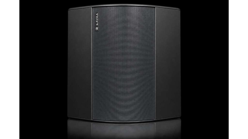 Black PSI Audio AVAA C225 active bass trap in front view against a dark background.