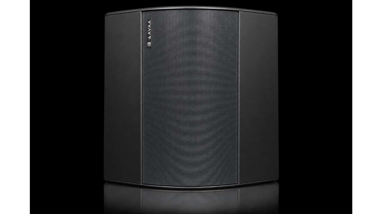 Black PSI Audio AVAA C225 active bass trap in front view against a dark background.